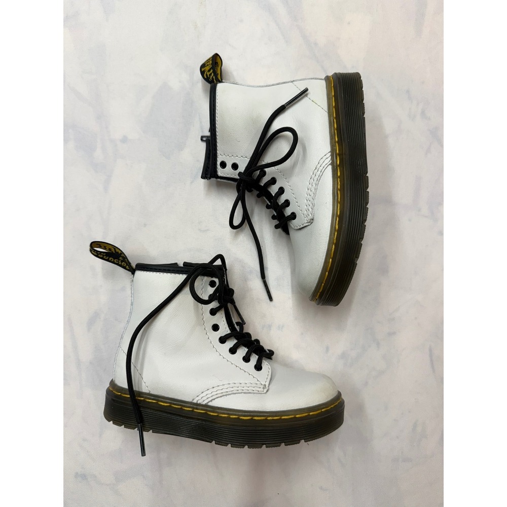 DOC DR. MARTENS Toddler Girls 9 White Leather Black High Top Zip Up Boots Bin4